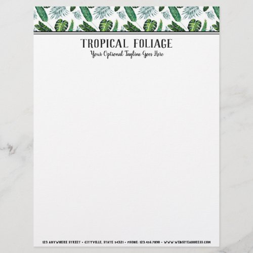 Tropical Foliage Palm Leaves  Greenery Watercolor Letterhead