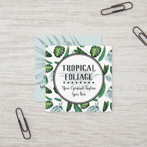 Tropical Foliage Palm Leaves  Greenery Watercolor Square Business Card