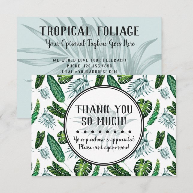 Tropical Foliage & Palm Leaves Thank You Card (Front/Back)