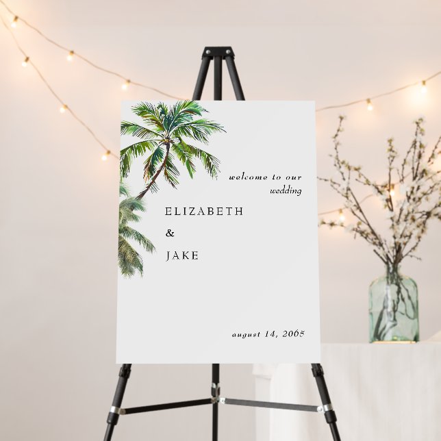 Tropical Foliage Palm Tree Wedding Welcome Foam Board (In Situ (Stand))