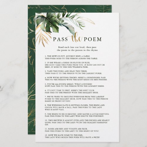 Tropical Foliage Pass the Poem Bridal Shower Game