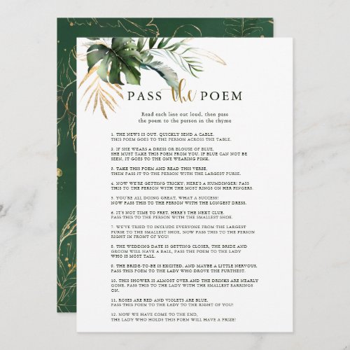 Tropical Foliage Pass the Poem Bridal Shower Game Invitation