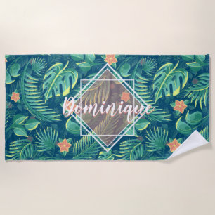 Tropical Foliage Pattern Personalized Beach Towel