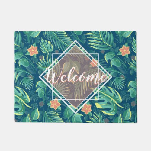 Tropical Foliage Pattern Personalized Welcome Doormat