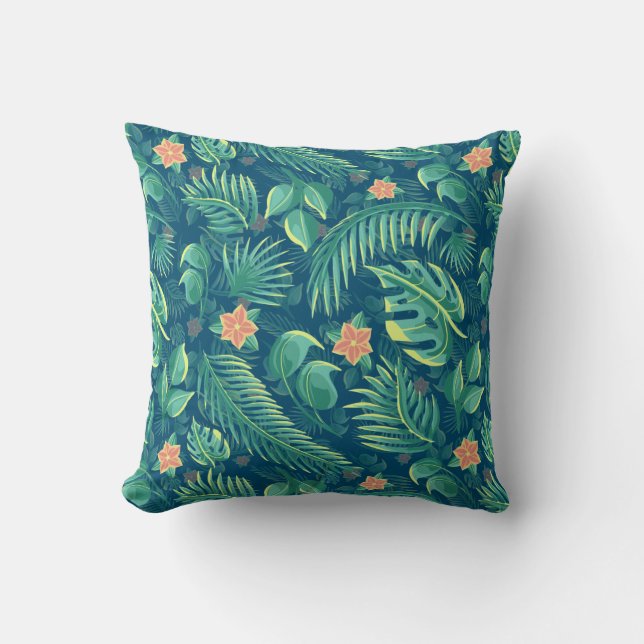Tropical Foliage Pattern Throw Pillow (Front)