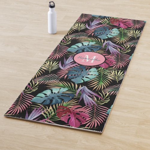 Tropical Foliage Pattern with Your Monogram Yoga Mat