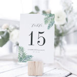 Tropical Foliage | Personalized Table Number Card<br><div class="desc">Island chic table number cards feature tropical watercolor palm frond leaves at the corners,  framing your table number in elegant off-black. Personalize with your names and wedding date,  or name each table for an extra personal touch. Design repeats on reverse side. Coordinates with our Tropical Foliage wedding invitation suite.</div>