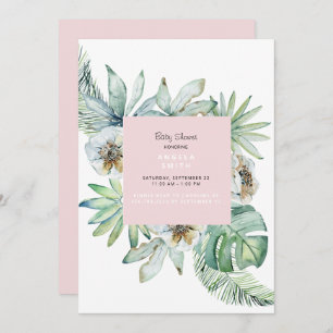 Tropical Foliage Pink Baby Shower Invitation