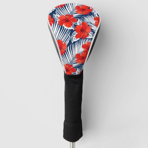 Tropical Foliage Red Floral Hibiscus Golf Head Cover