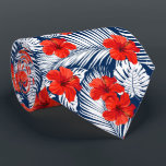 Tropical Foliage Red Floral Hibiscus Neck Tie<br><div class="desc">This design features white tropical foliage on a navy blue background with bright red hibiscus flowers.
#tropical #floral #flowers #hibiscus #design #stylish #feminine #pattern #fashion #style</div>
