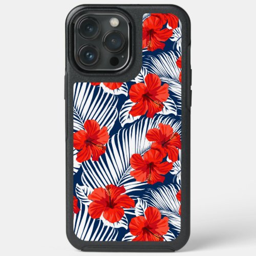 Tropical Foliage Red Floral Hibiscus iPhone 13 Pro Max Case