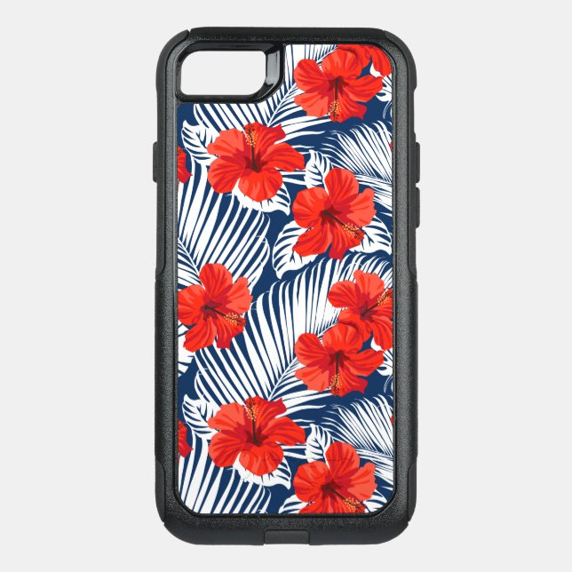 Tropical Foliage Red Floral Hibiscus Otterbox iPhone Case (Back)