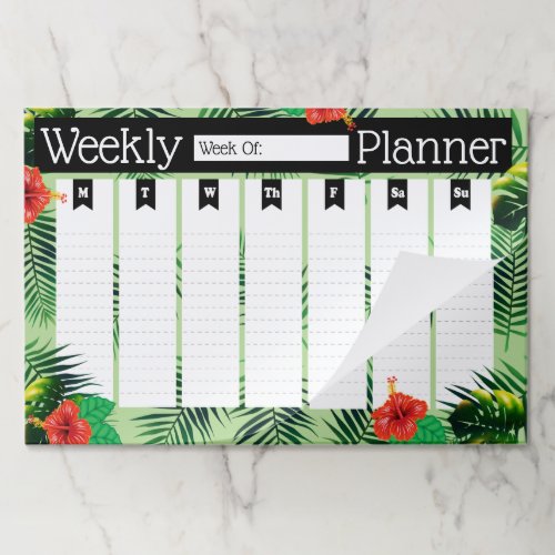 Tropical Foliage  Red Hibiscus Weekly Planner Paper Pad