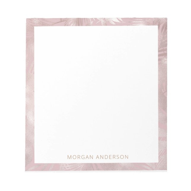tropical foliage rose gold faux foil monogram notepad (Front)