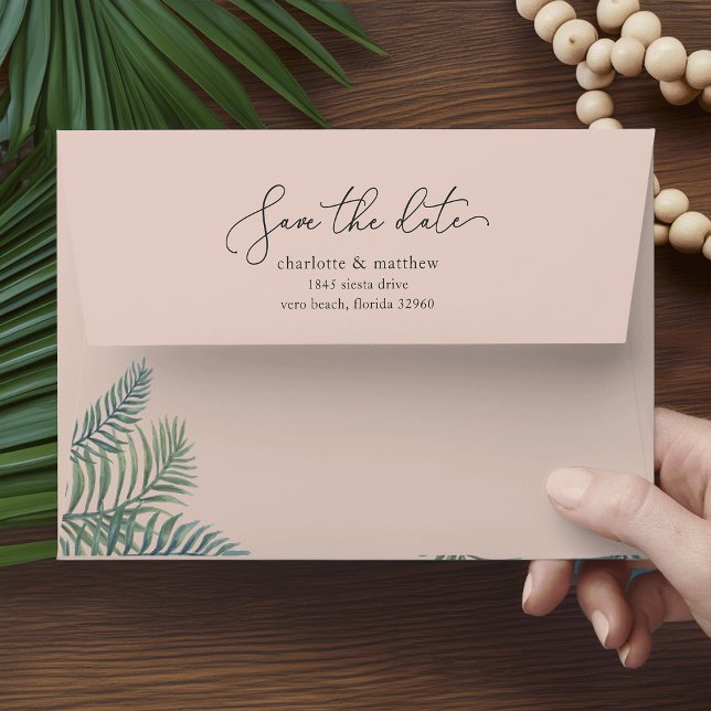 Tropical Foliage Save the Date 5x7 Return Address Envelope (Creator Uploaded)