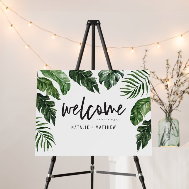 Tropical foliage script text welcome wedding foam board (In Situ (Stand))