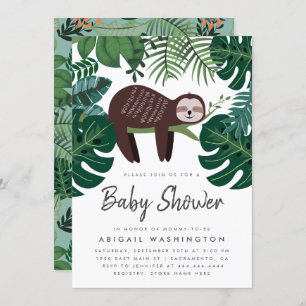 Tropical Foliage Sleeping Sloth Baby Shower Invitation