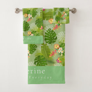 Tropical Foliage Summer Green Bath Towel Set
