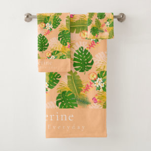 Tropical Foliage Summer Orange Bath Towel Set
