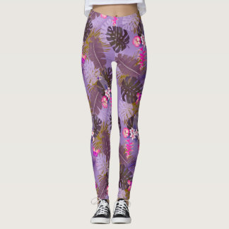 Tropical Foliage Summer Purple Leggings