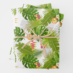 Tropical Foliage Summer White Wrapping Paper Sheets