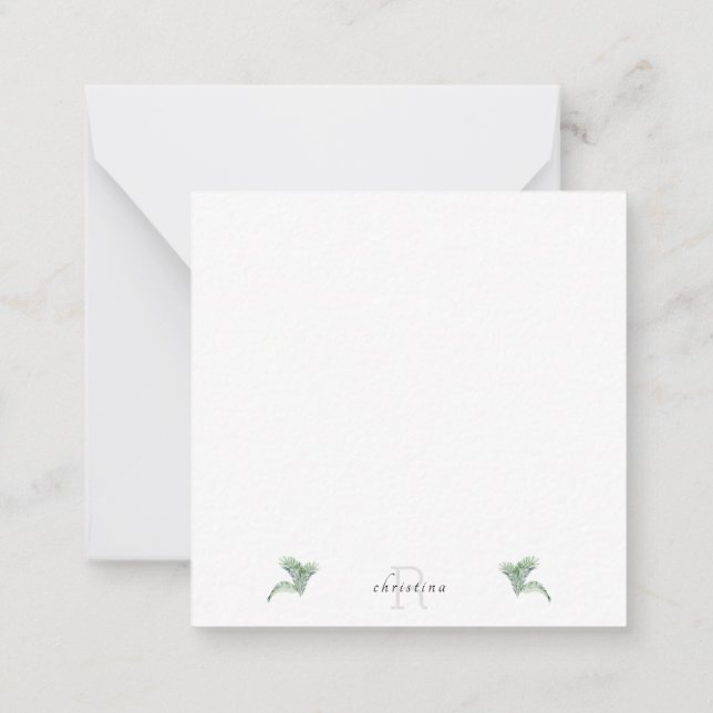 Tropical Foliage Thank You Monogram Blank  Note Card (Back)