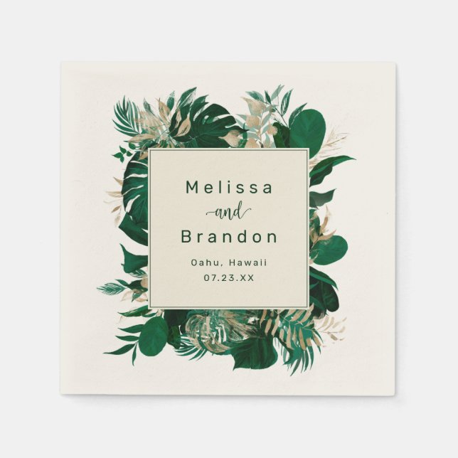 Tropical Foliage Trendy Greenery Wedding Dinner Napkins (Front)