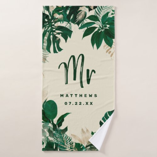 Tropical Foliage Trendy Greenery Wedding Mr Bath Towel