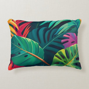 Tropical Foliage Watercolor Paradise Accent Pillow