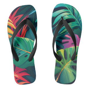 Tropical Foliage Watercolor Paradise Flip Flops