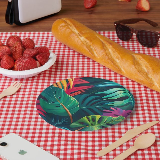 Tropical Foliage Watercolor Paradise Paper Plates (Picnic)