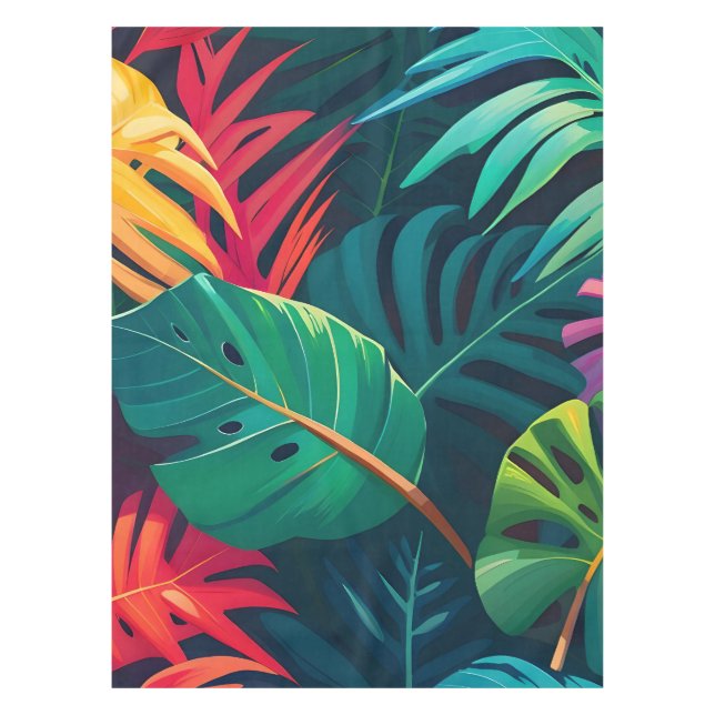Tropical Foliage Watercolor Paradise Tablecloth (Front)