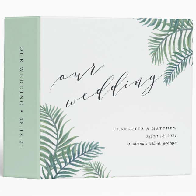Tropical Foliage Wedding 3 Ring Binder (Front/Spine)