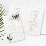 Tropical Foliage Wedding Gold Ceremony Program<br><div class="desc">This wedding save the date invitation card features watercolor green tropical foliage,  monstera leaf,  palm tree leaves,  banana leaves,  and faux gold leaves accents.   It's perfect for a beach or destination wedding.  NOTE: You will need to fold them in half when they arrive.</div>