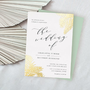 Tropical Foliage Wedding Gold Foil Invitation