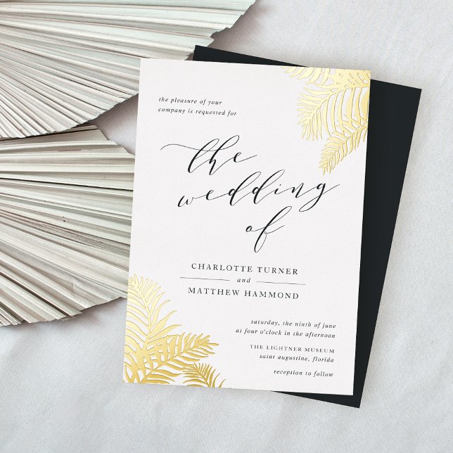 Tropical Foliage Wedding Gold Foil Invitation (Creator Uploaded)