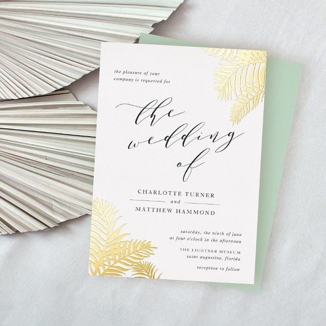 Tropical Foliage Wedding Gold Foil Invitation (Creator Uploaded)