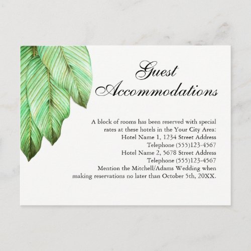 Tropical Foliage Wedding Guest Accommodations Postcard