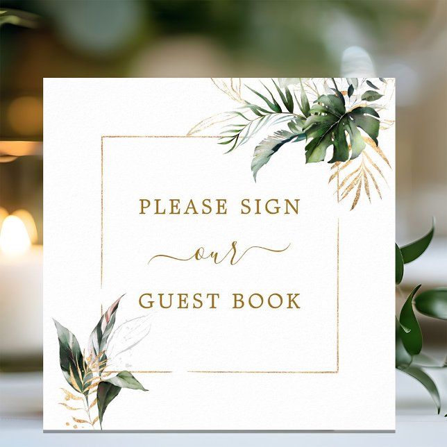 Tropical Foliage Wedding Guest Book Square Sign (Creator Uploaded)