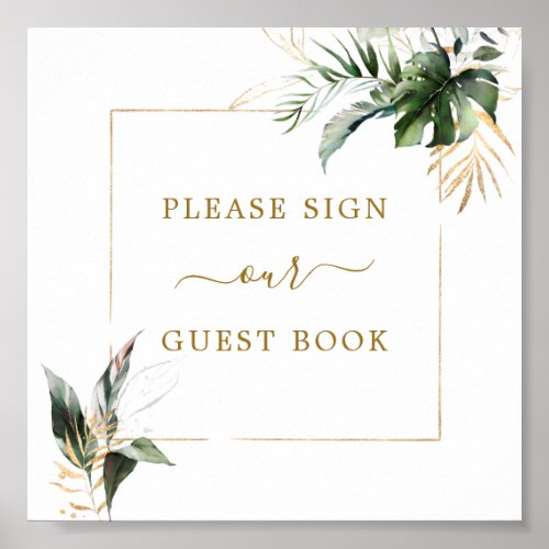 Tropical Foliage Wedding Guest Book Square Sign