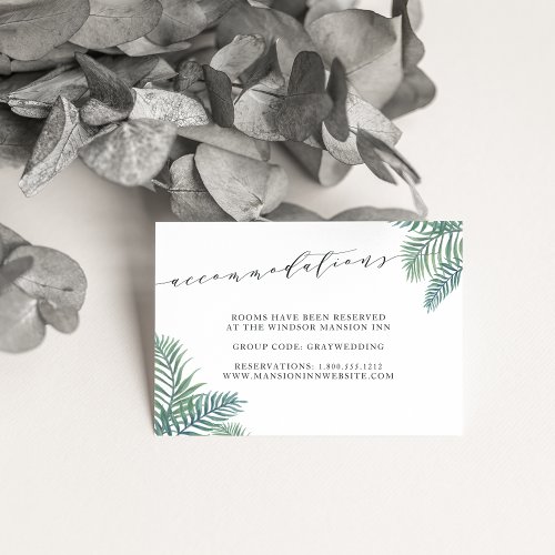 Tropical Foliage Wedding Hotel Accommodation Cards