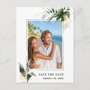 Tropical Foliage Wedding Photo Save The Date Announcement Postcard