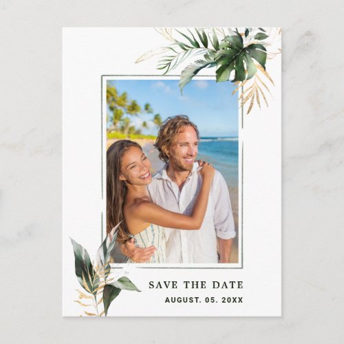 Tropical Foliage Wedding Photo Save The Date  Announcement Postcard