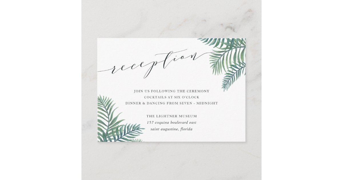 Tropical Foliage Wedding Reception Card Zazzle Com