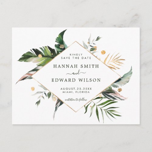Tropical Foliage Wedding Save The Date Green Announcement Postcard