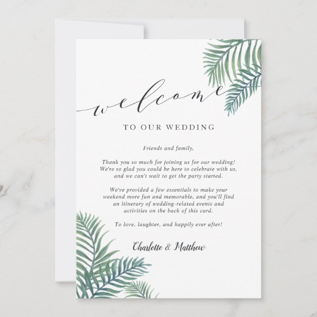 Tropical Foliage Wedding Welcome Letter