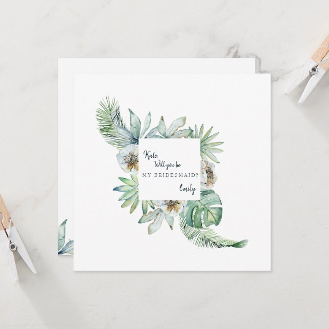 Tropical Foliage White Wedding Will You be My  Invitation (Front/Back In Situ)
