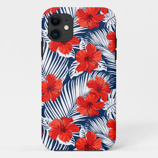 Tropical Foliage With Red Floral Hibiscus Case-Mate iPhone Case (Back)