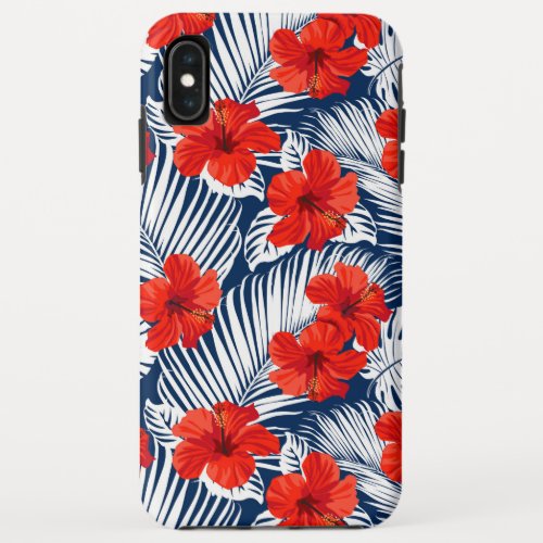 Tropical Foliage With Red Floral Hibiscus iPhone XS Max Case