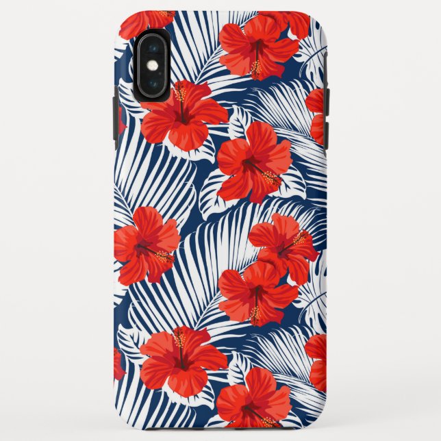 Tropical Foliage With Red Floral Hibiscus Case-Mate iPhone Case (Back)
